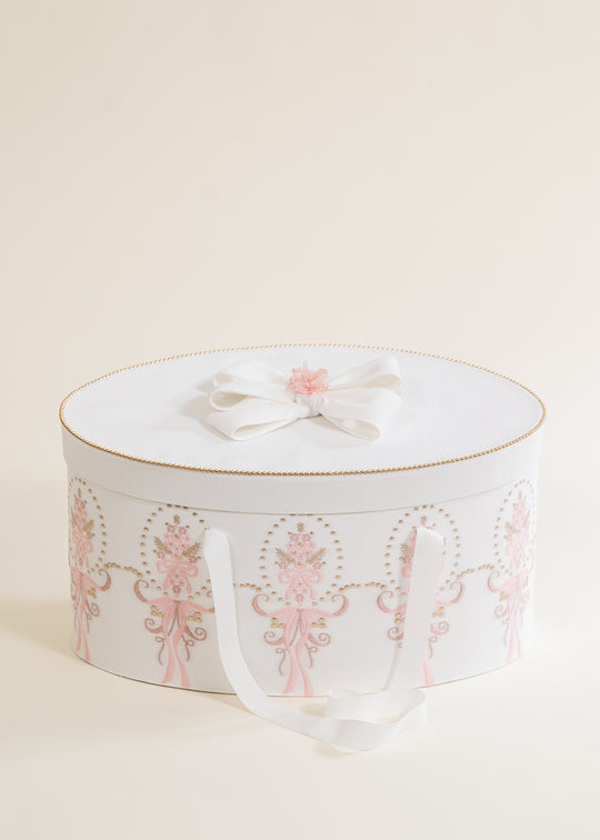 Cufar Cristiana Oval Crem Funda Capac Bordura Flori Roz Cu Auriu AnneBebe