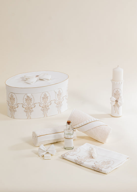 Nicole Christening Set 3 Pieces, Candle, Christening Layette, and Personalized Christening Trunk AnneBebe