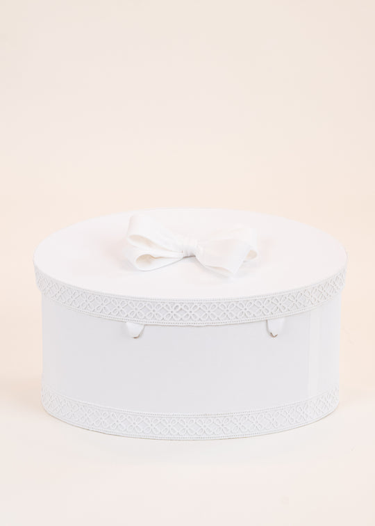 AnneBebe Nina Oval Chest with Crocheted Floral Trim and Bow on Lid
