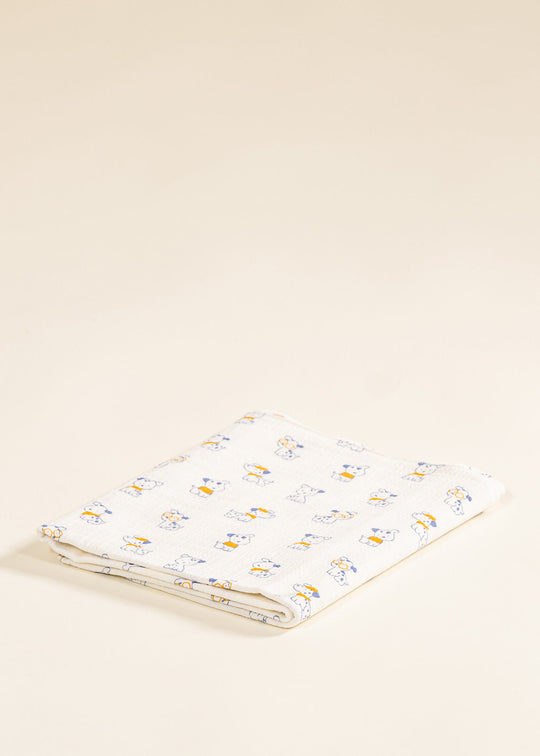 Scutec Textil Bebelusi din Muselina Crem Cu Imprimeu Catelusi AnneBebe