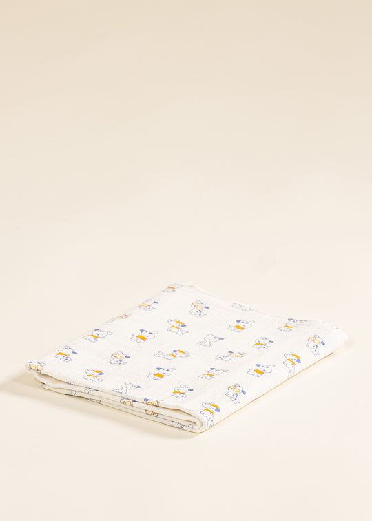 Pled Muselina Crem Cu Imprimeu Catelusi AnneBebe