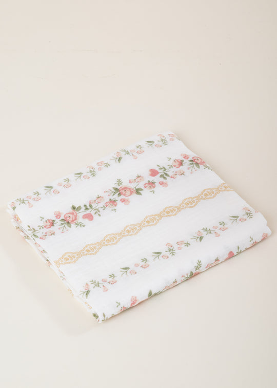 Scutec Muselina Crem Cu Imprimeu Floricele Roz AnneBebe