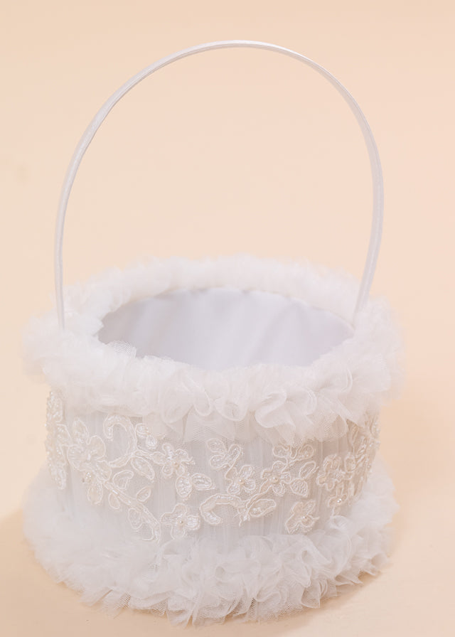 Luxury Cream Lace Basket With Pearls For Cruciulites