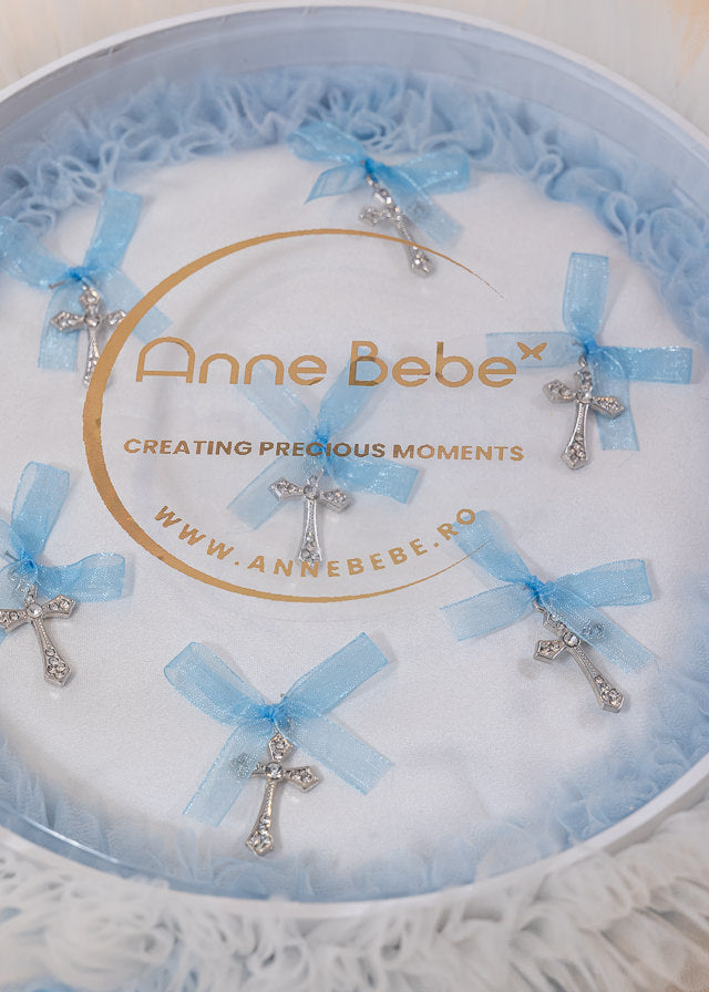 Cutie Pentru Cruciulite Tull Crem Cu Bleu AnneBebe