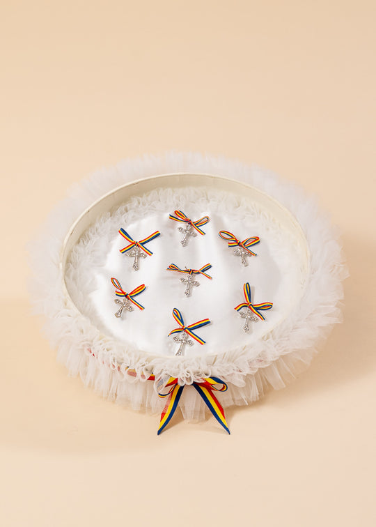 Cutie Pentru Cruciulite Tull Crem Cu Tricolor cu 7 Cruciulite AnneBebe