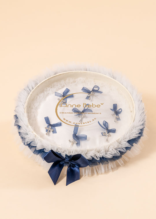 Cutie Pentru Cruciulite Tull Crem Cu Bleumarin cu 7 Cruciulite AnneBebe