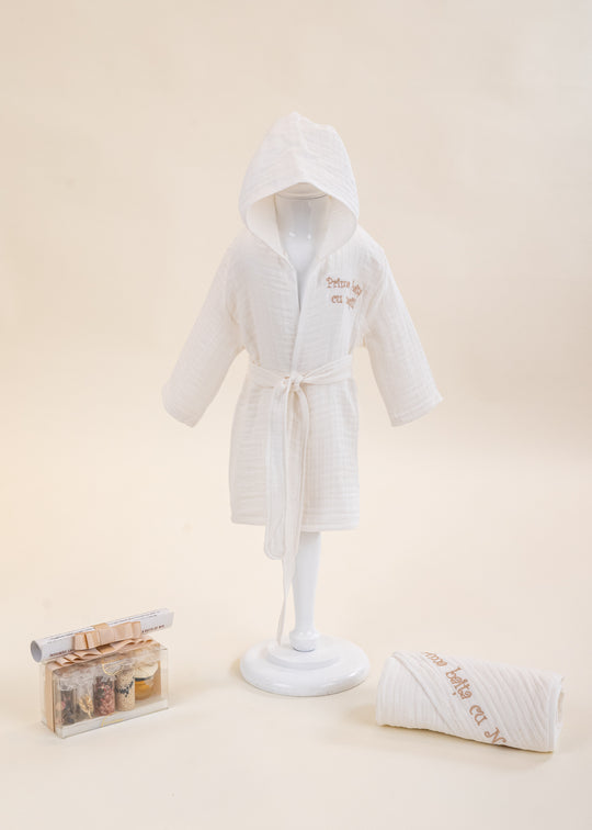 Set Pentru Prima Baita Muselina Crem Broderie Bej AnneBebe
