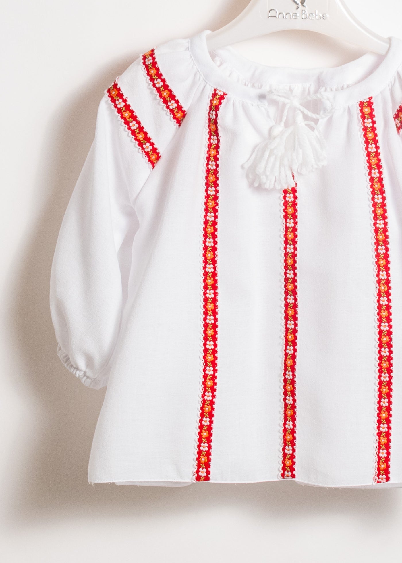 Ie Traditionala Alba Banda Flori Albe Si Portocalii AnneBebe 