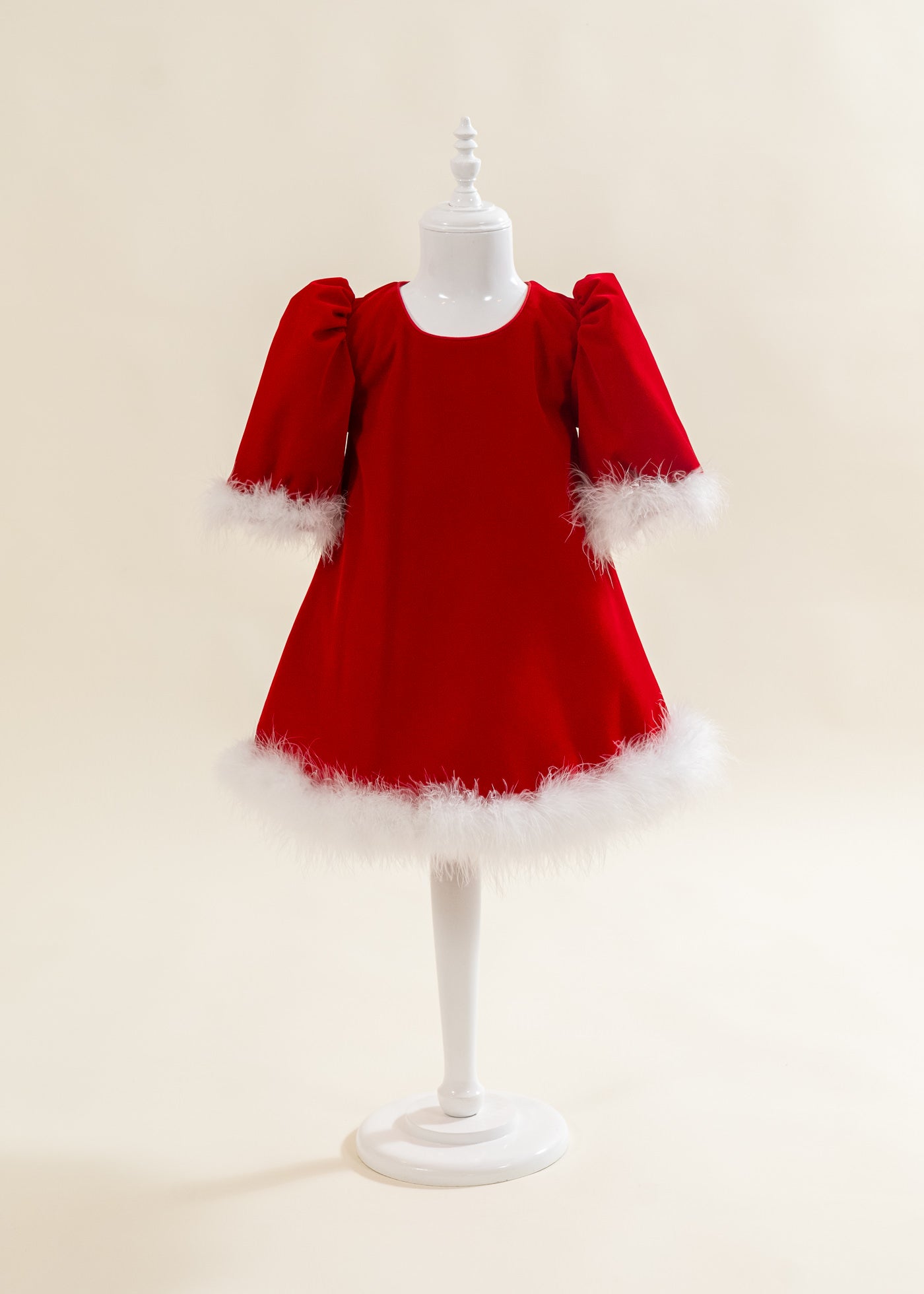 Rochie Craciunita De Catifea Rosie Cu Fulgi AnneBebe