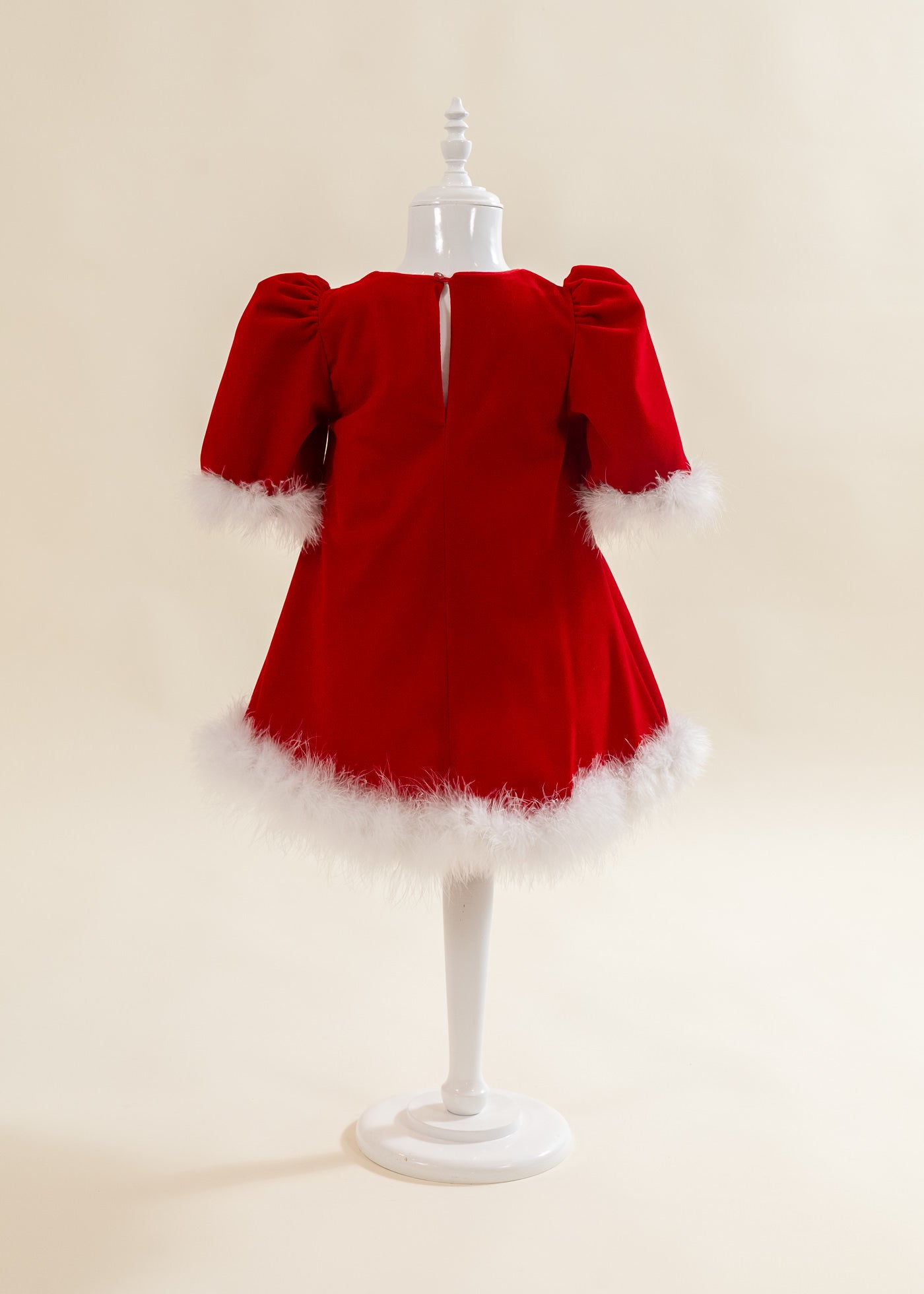 Rochie Craciunita De Catifea Rosie Cu Fulgi AnneBebe