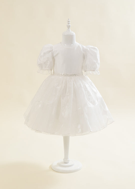 Rochita Alba Cu Dantela Floricele Si Perle AnneBebe