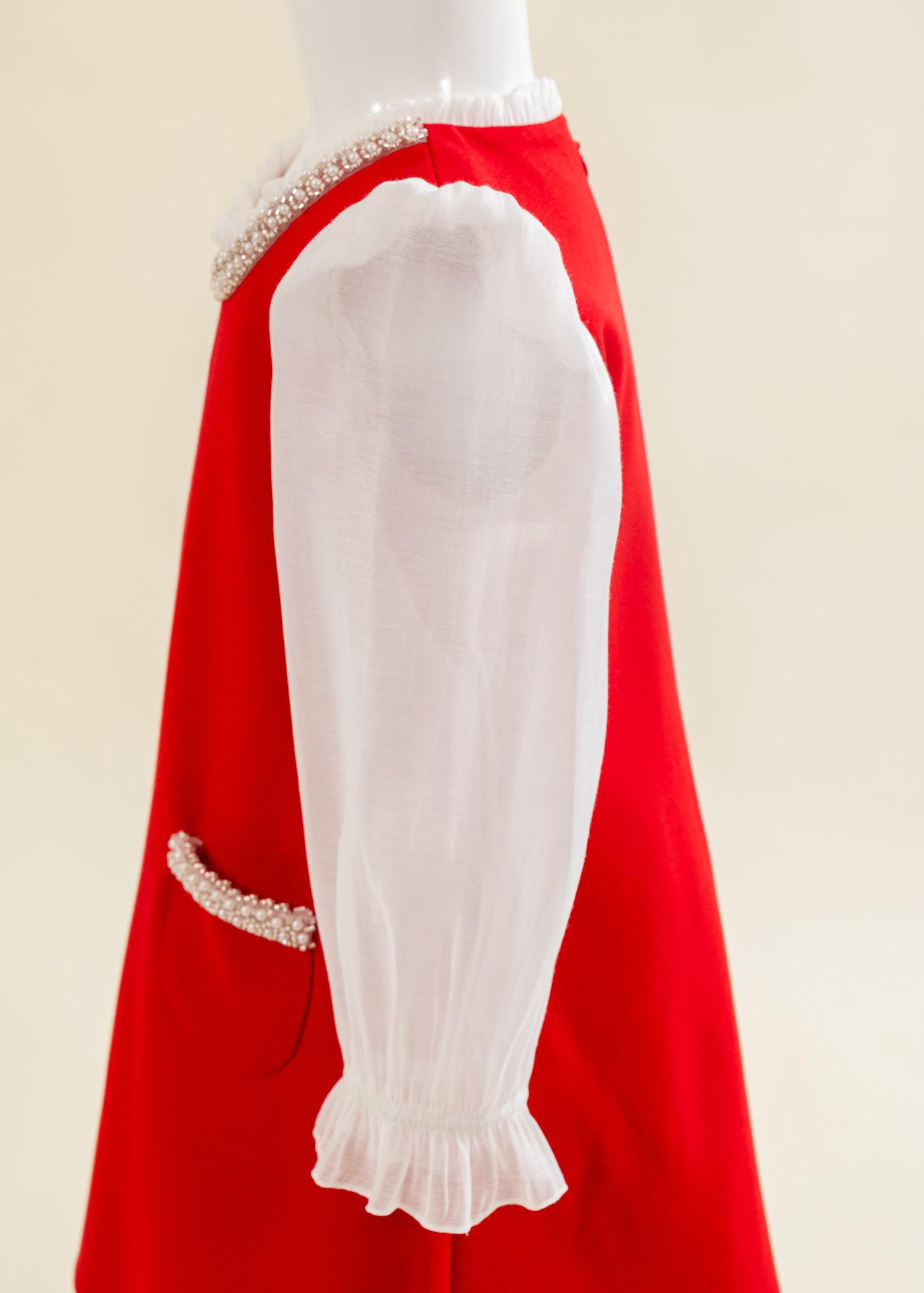 Rochita Rosie Cu Perle La Gat Si Buzunare AnneBebe