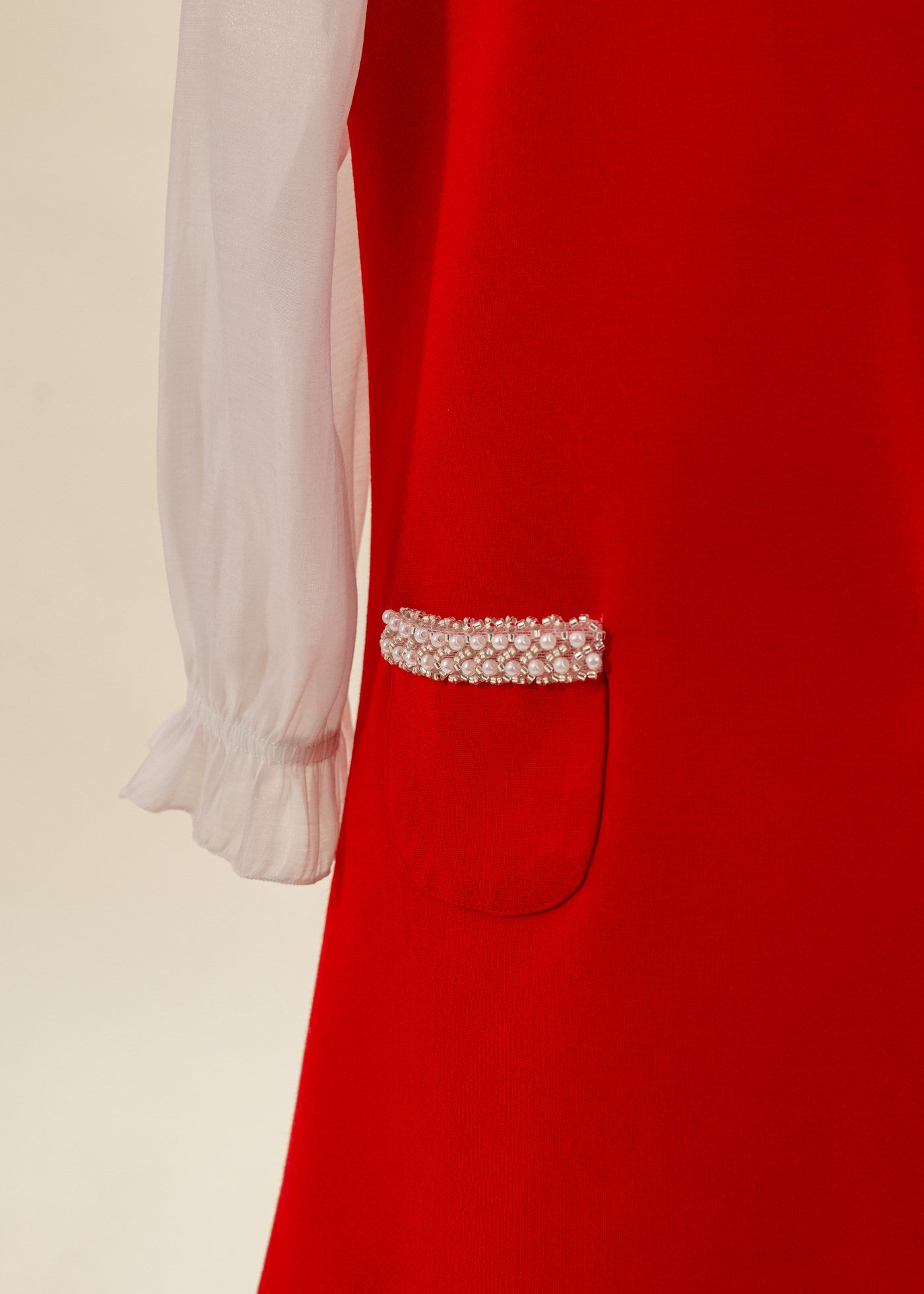 Rochita Rosie Cu Perle La Gat Si Buzunare AnneBebe