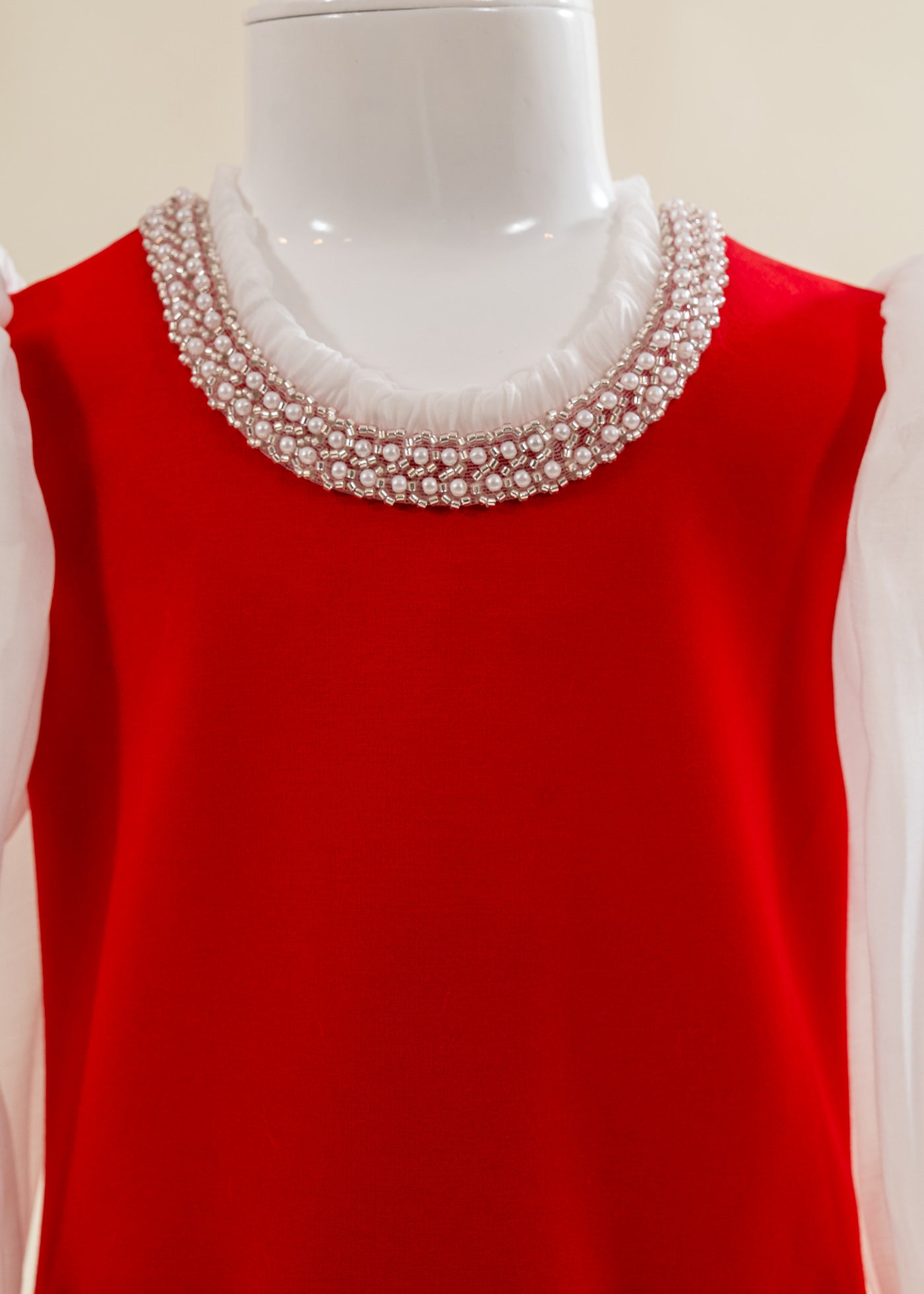 Rochita Rosie Cu Perle La Gat Si Buzunare AnneBebe