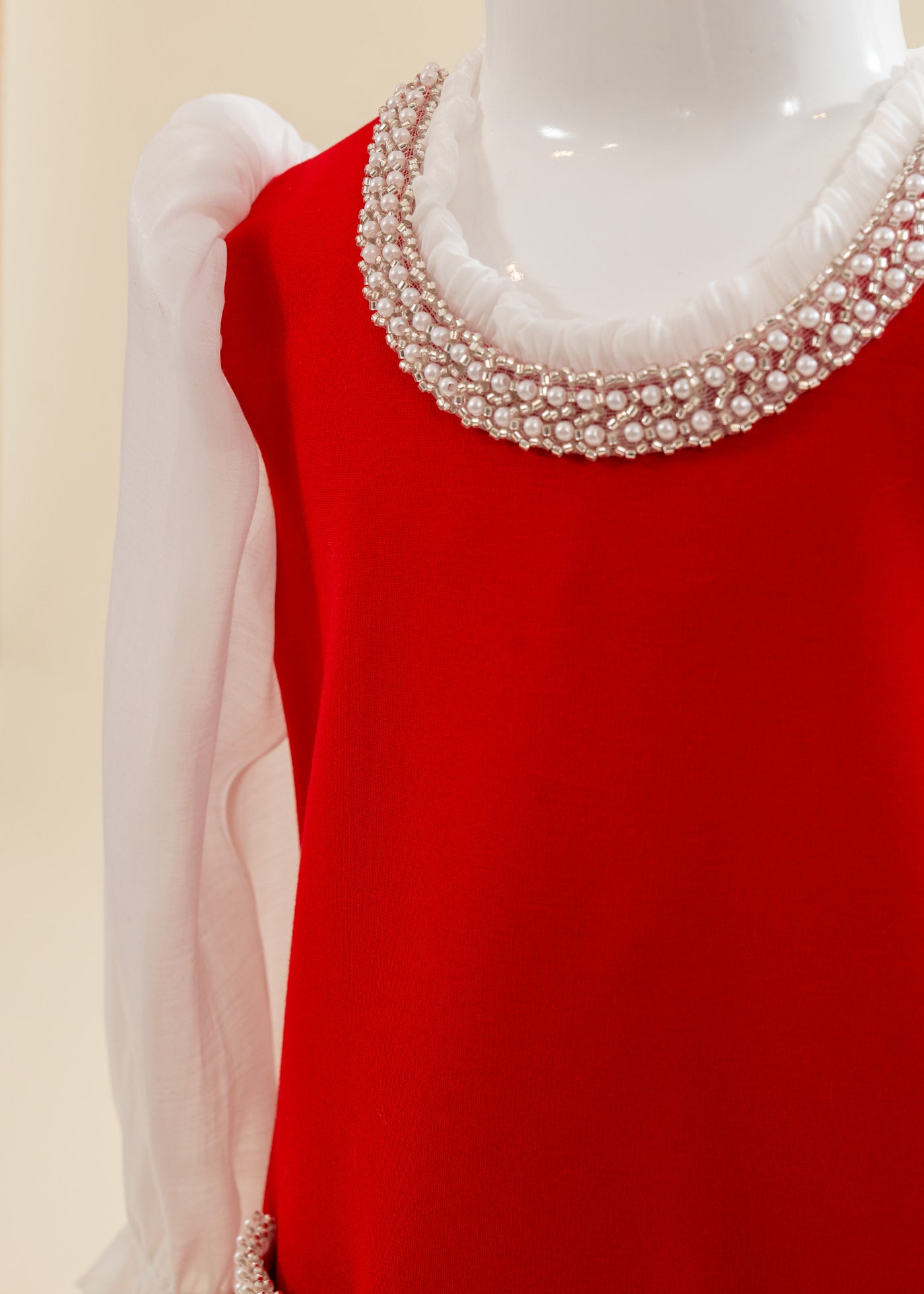 Rochita Rosie Cu Perle La Gat Si Buzunare AnneBebe