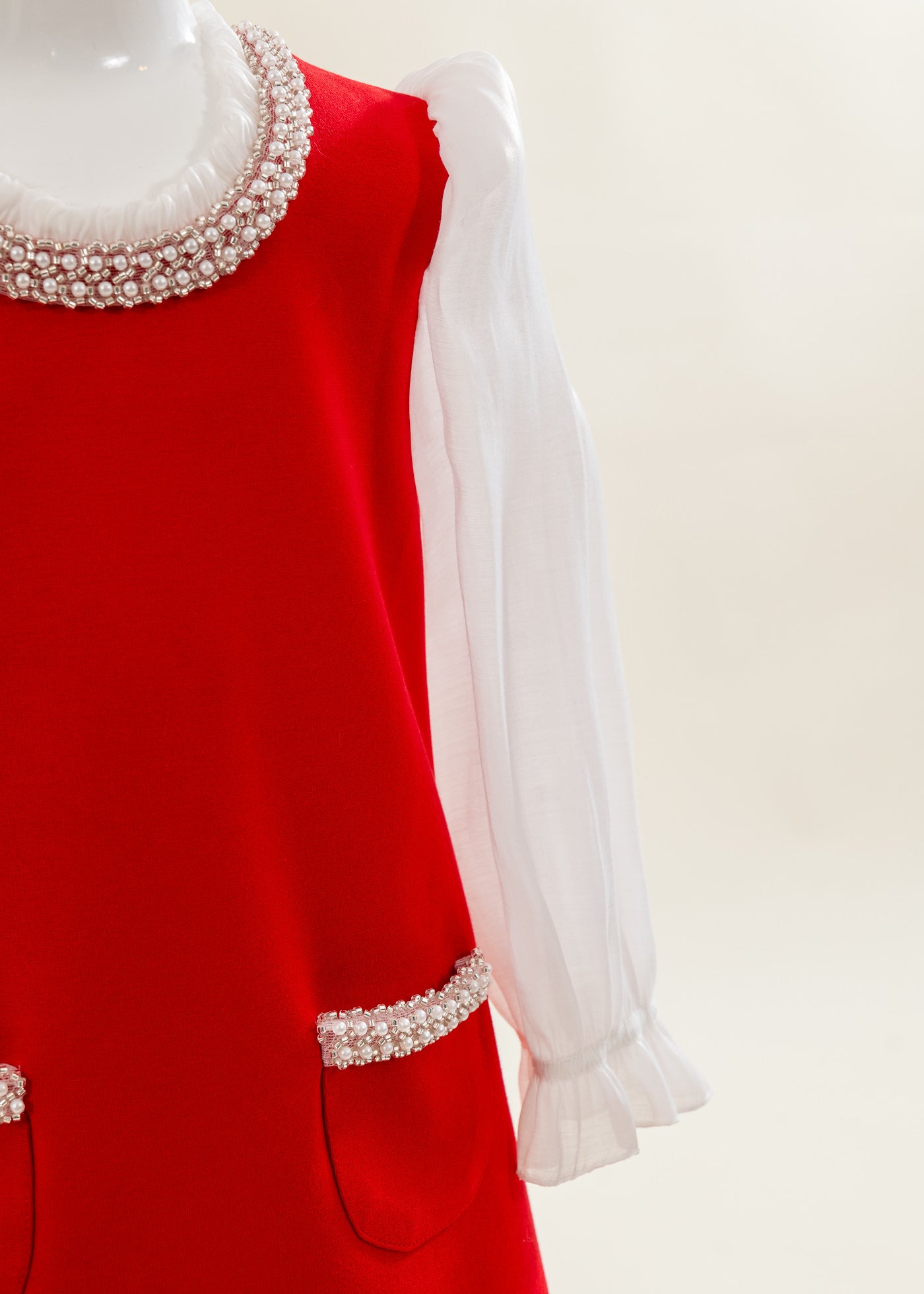 Rochita Rosie Cu Perle La Gat Si Buzunare AnneBebe