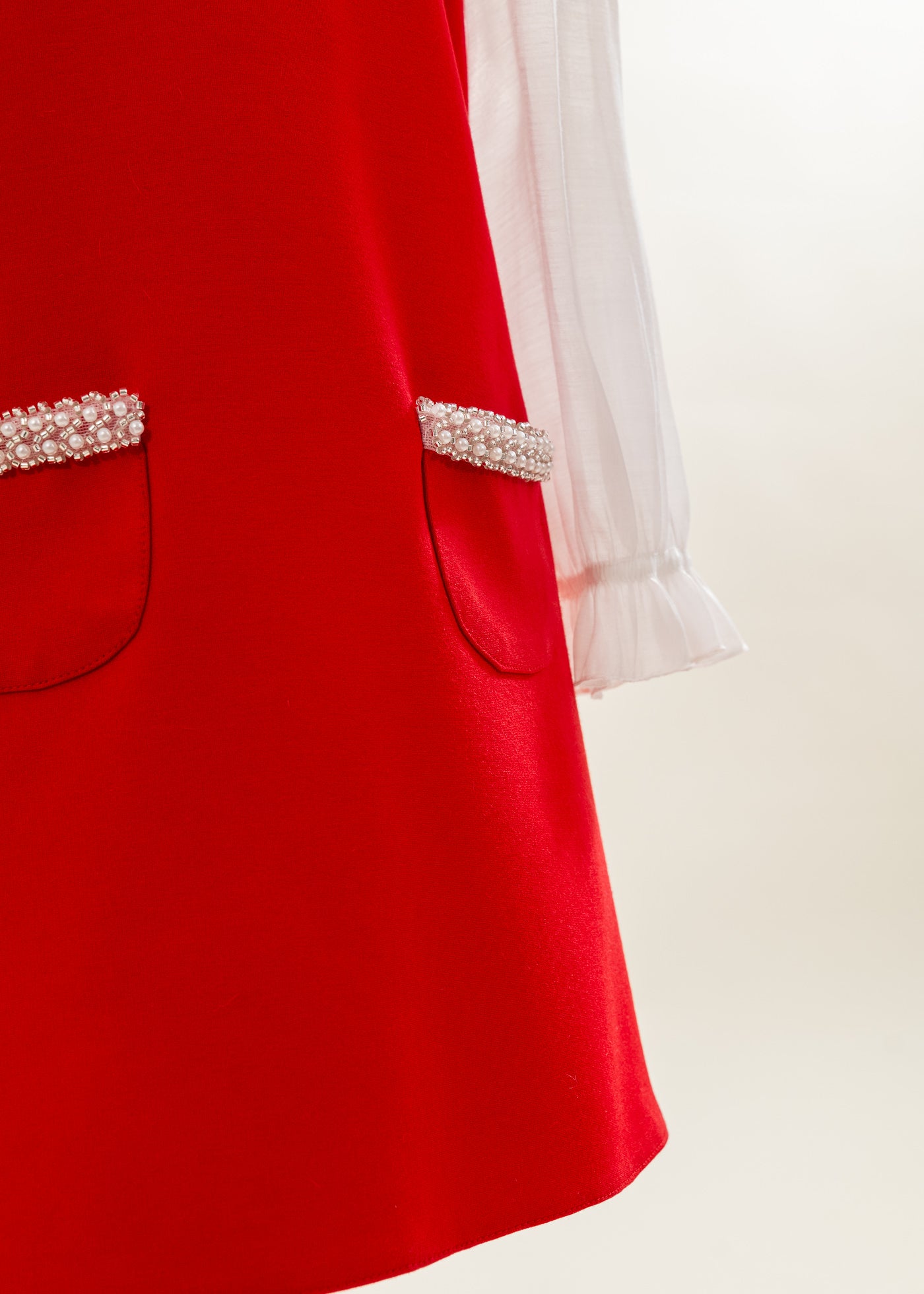 Rochita Rosie Cu Perle La Gat Si Buzunare AnneBebe