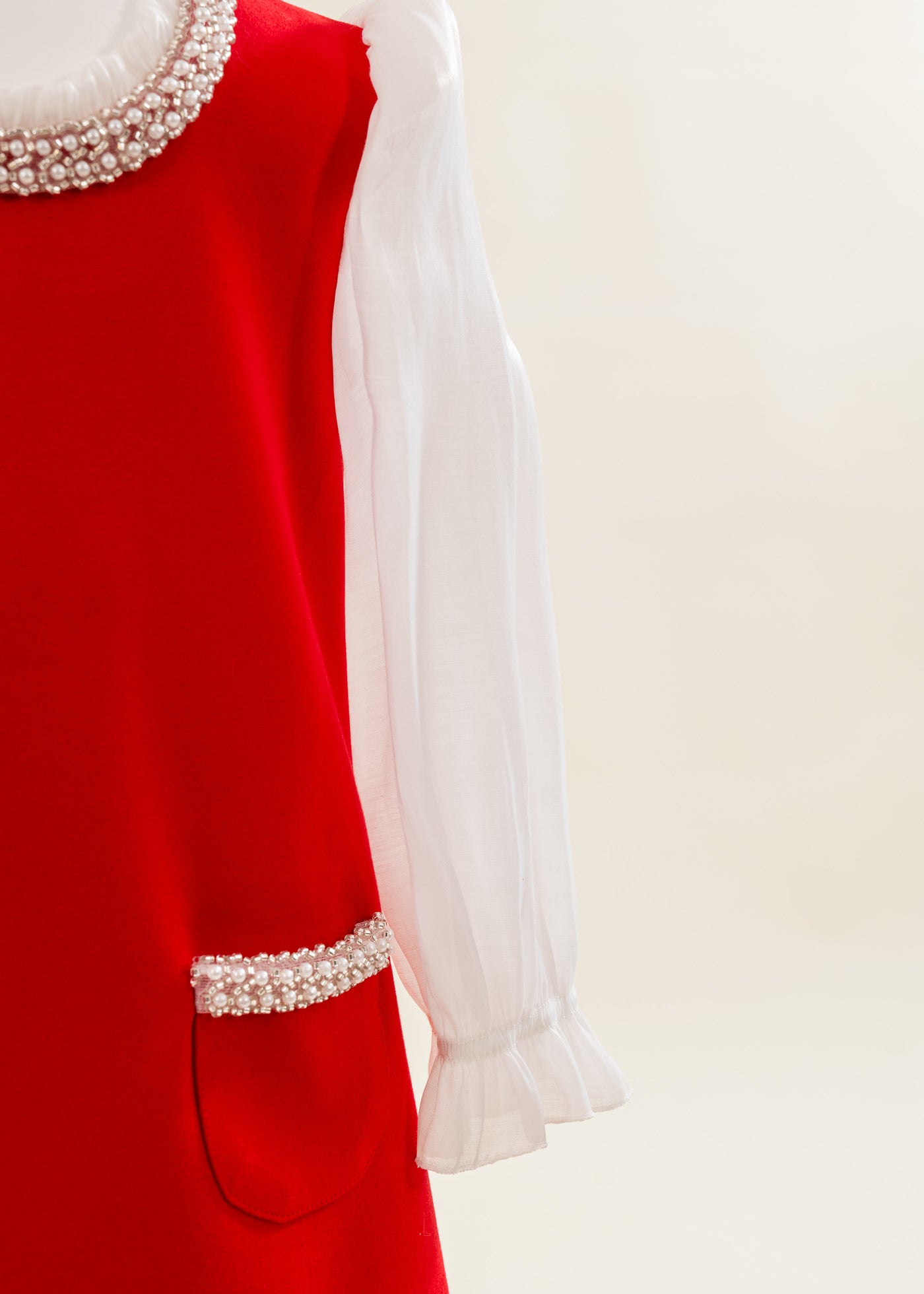 Rochita Rosie Cu Perle La Gat Si Buzunare AnneBebe