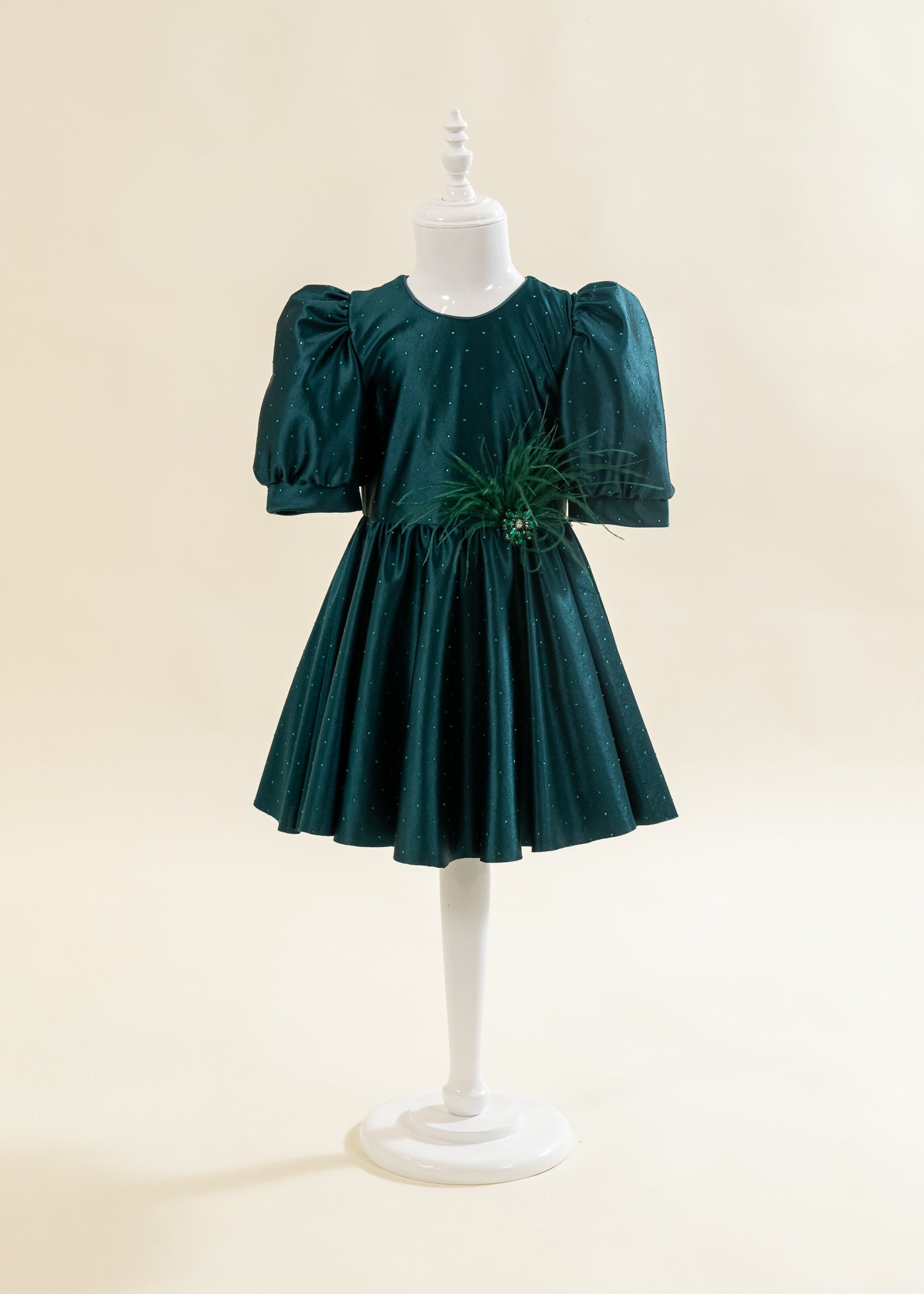 Rochita Verde Cu Pietricele Si Accesoriu Cu Fulgi In Talie AnneBebe