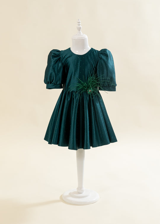 Rochita Verde Cu Pietricele Si Accesoriu Cu Fulgi In Talie AnneBebe