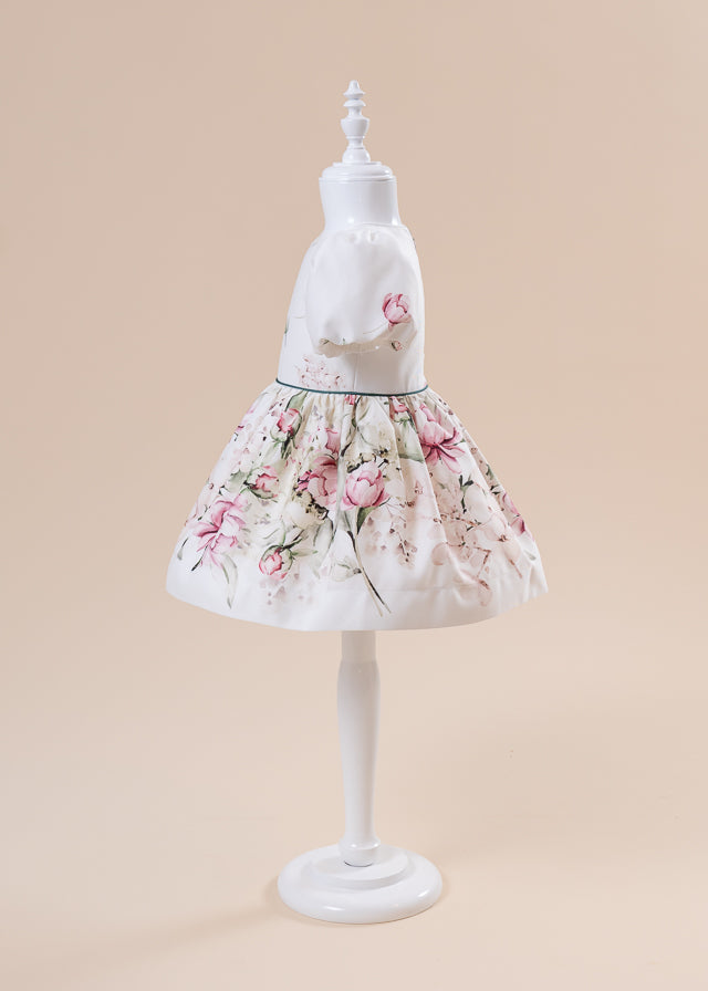 Daria Dress Casual Cream Cotton With Pink Flowers Annebebe 