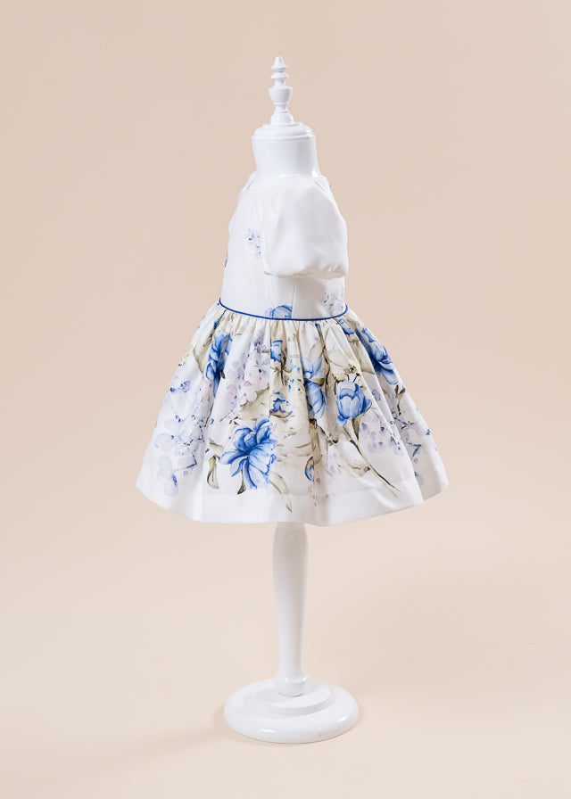 AnneBebe Cream Cotton Casual Dress With Blue Flowers 