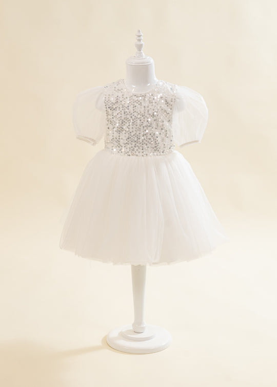 Rochita Fulg De Nea Cu Paiete Argintii Pe Bust AnneBebe