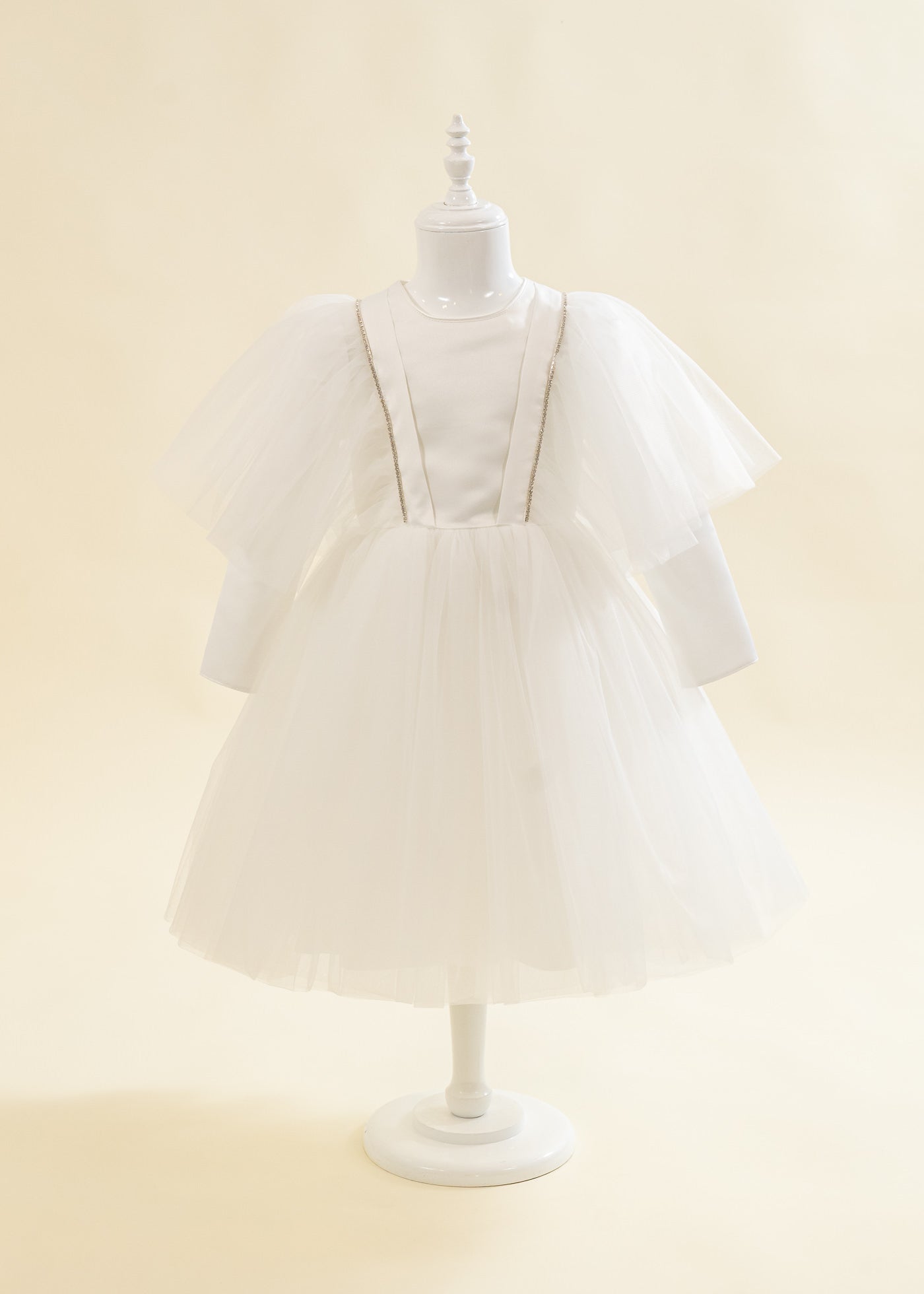 Rochita Crem Volan La Maneca Si Strasuri Argintii AnneBebe