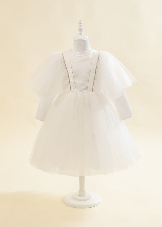 Rochita Crem Volan La Maneca Si Strasuri Argintii AnneBebe