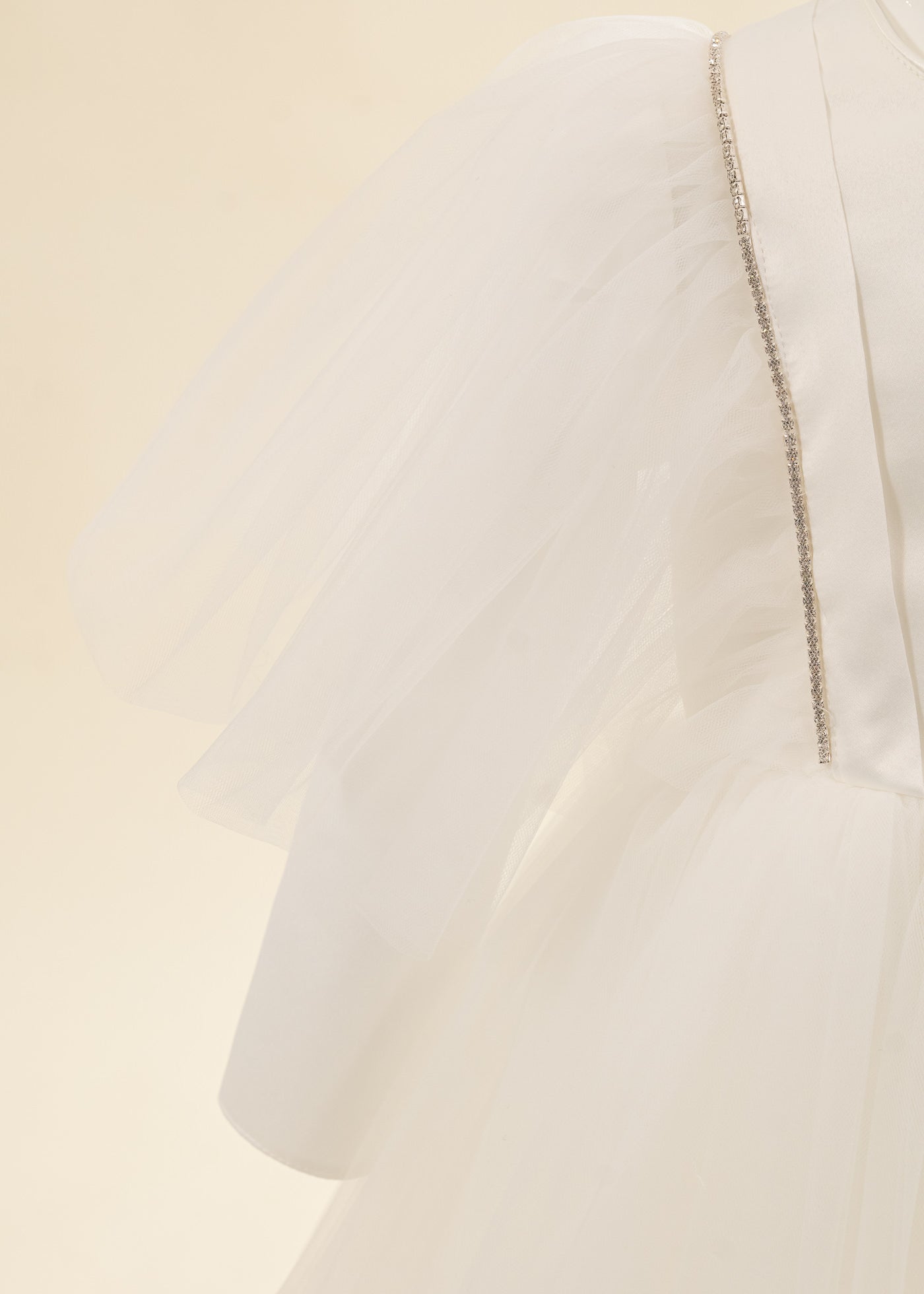 Rochita Crem Volan La Maneca Si Strasuri Argintii AnneBebe