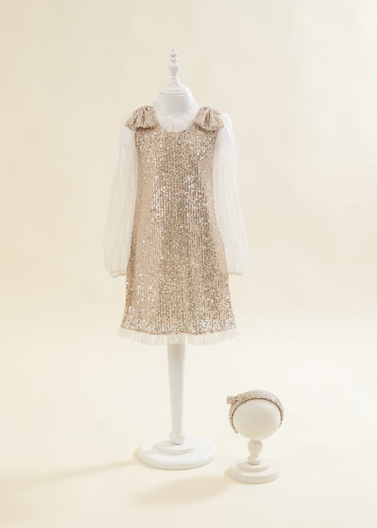 Rochita Aurie Cu Paiete Si Volanas Tull AnneBebe