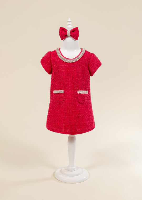 Rochita Tip Chanel Fuxia Cu Perle La Gat Si Buzunare AnneBebe