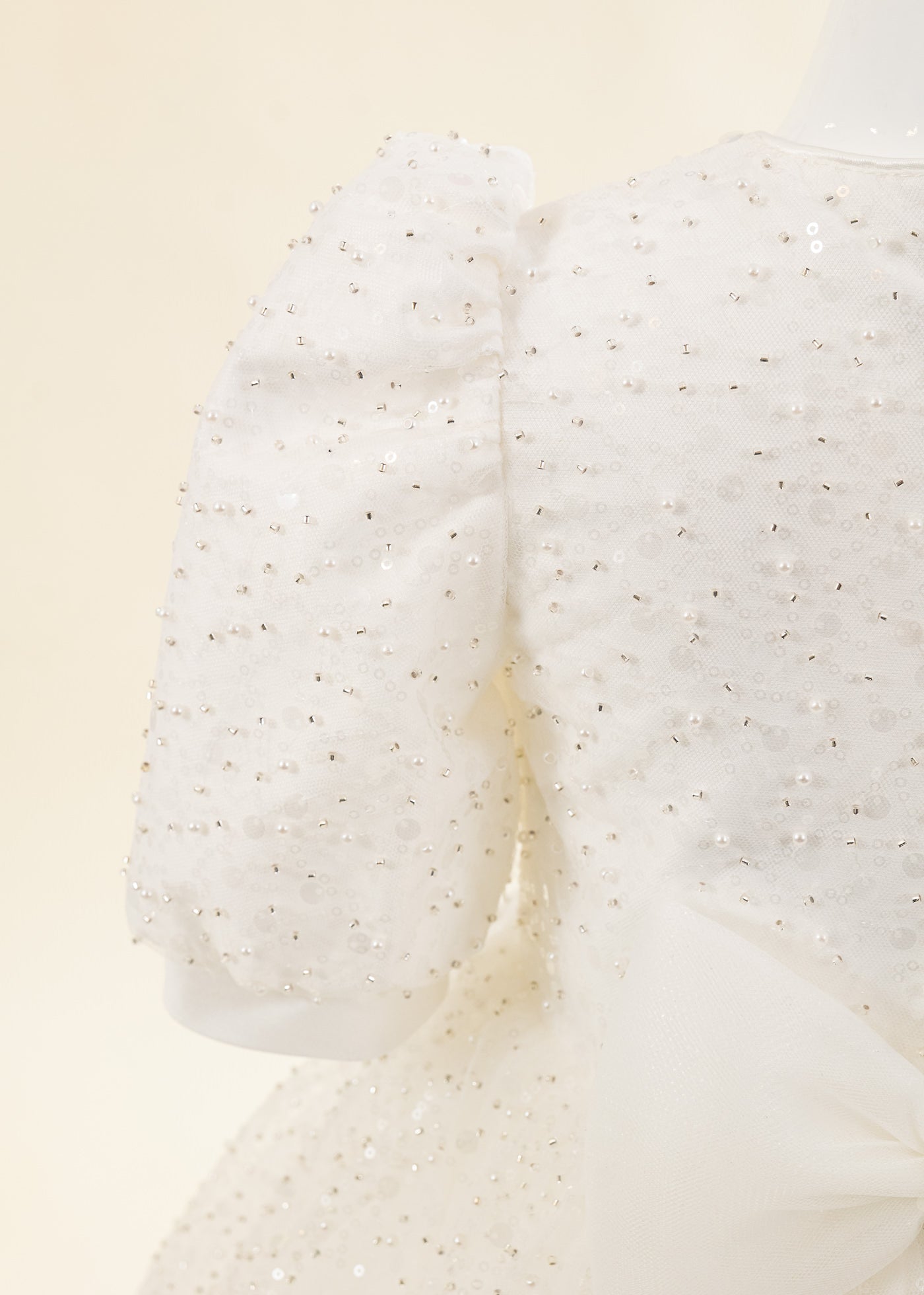 Rochita Eliza Organza Cu Tull Crem Perlute Si Paiete AnneBebe