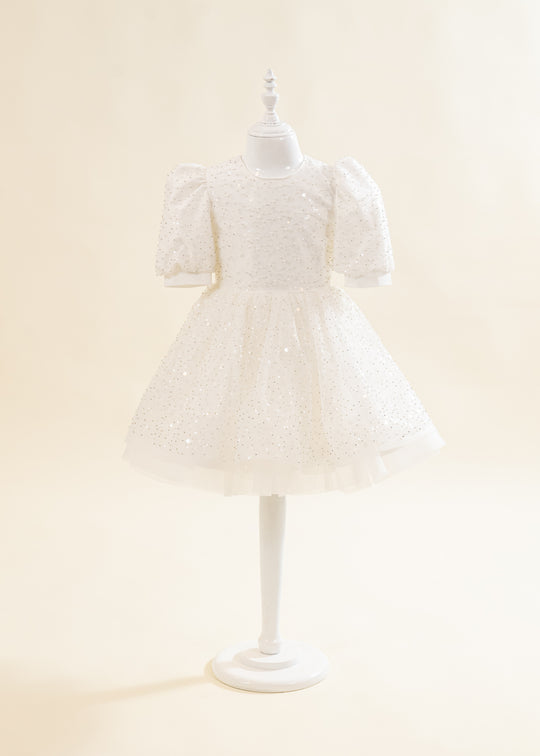 Rochita Eliza Organza Cu Tull Crem Perlute Si Paiete AnneBebe