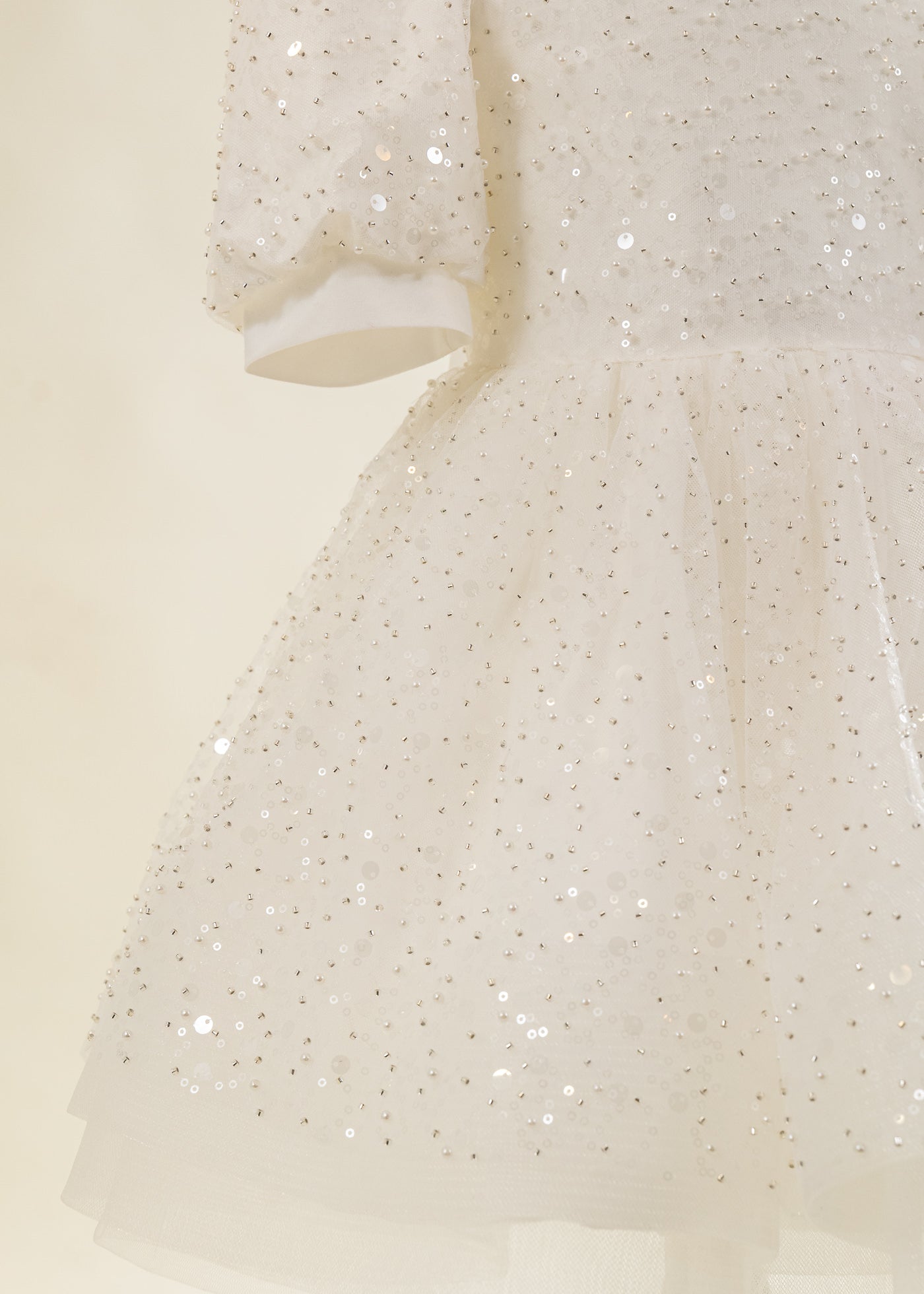 Rochita Eliza Organza Cu Tull Crem Perlute Si Paiete AnneBebe