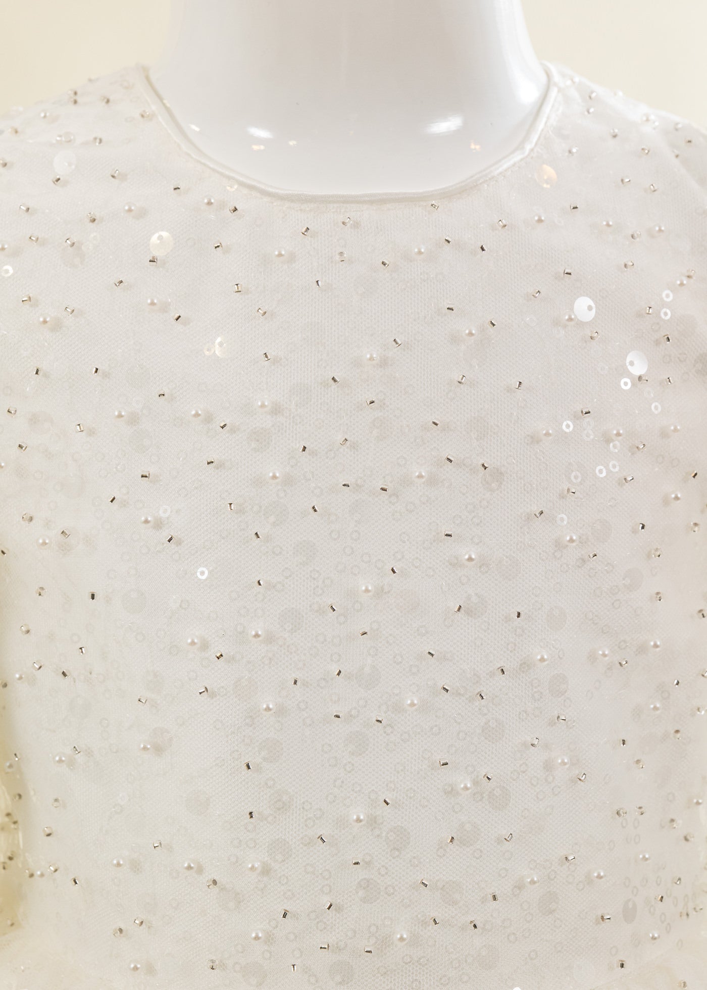 Rochita Eliza Organza Cu Tull Crem Perlute Si Paiete AnneBebe