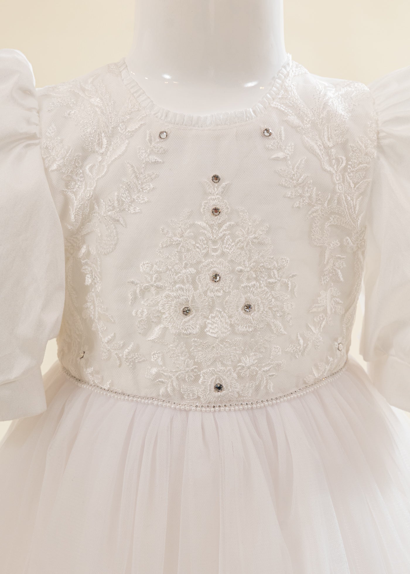 Rochita Alba Bust Dantela Cu Pietricele AnneBebe