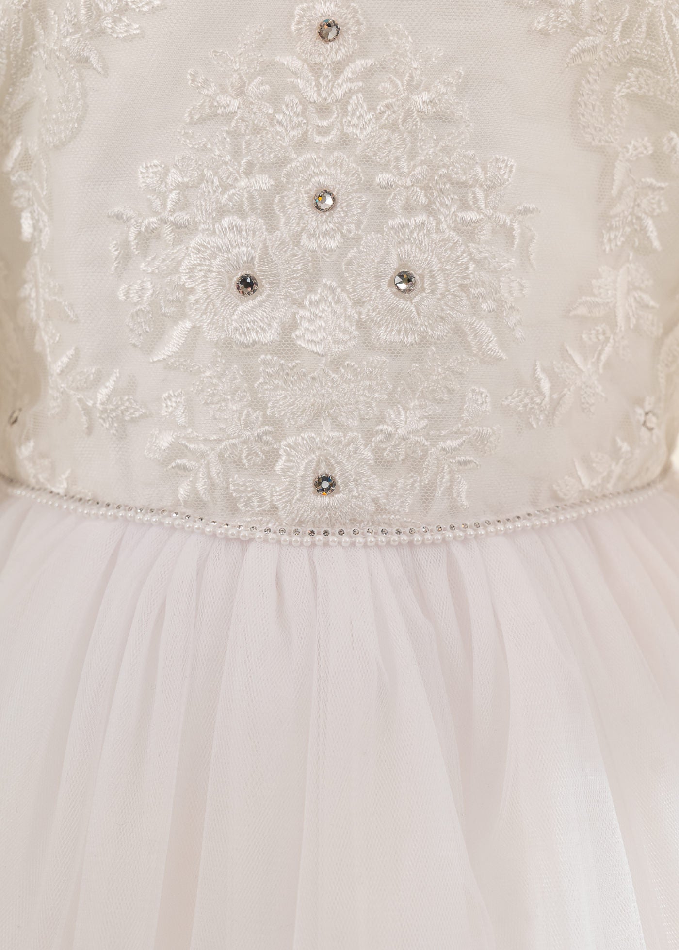 Rochita Alba Bust Dantela Cu Pietricele AnneBebe