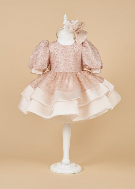 Elegant Dress Elissa Organza Pink Lace With Gold Thread AnneBebe