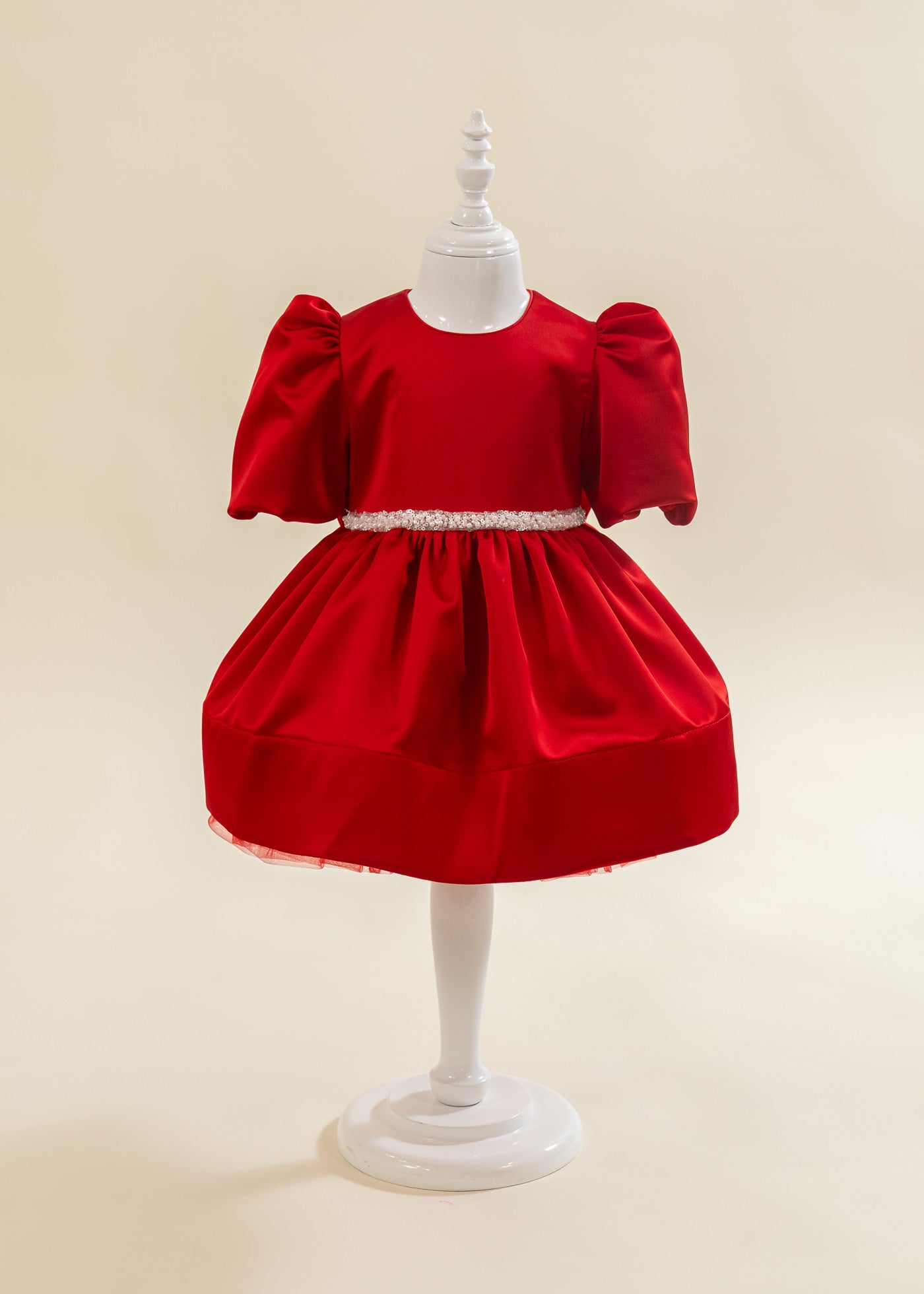 Rochita Tafta Rosie Si Perle Cu Paiete In Talie AnneBebe