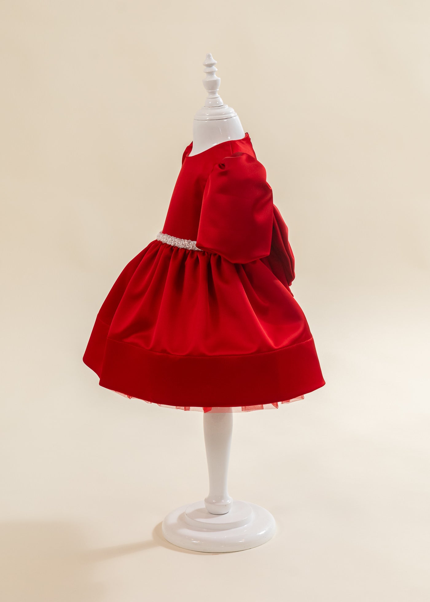 Rochita Tafta Rosie Si Perle Cu Paiete In Talie AnneBebe