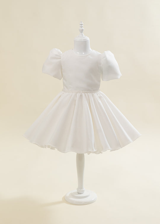 Rochita Saten Crem Cu Sclipici Si Maneca Bufanta AnneBebe