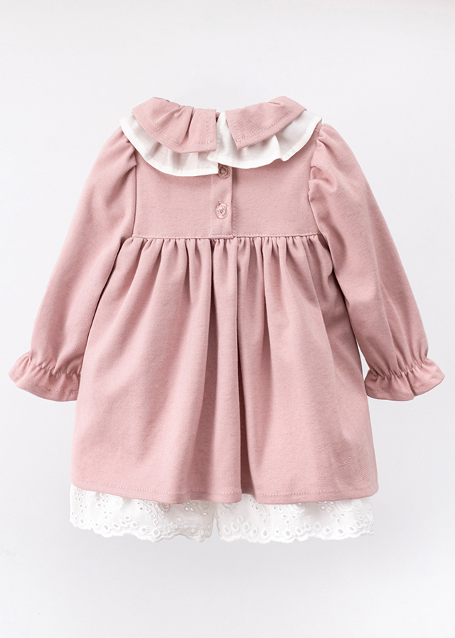 Elegant Pink Girls Long Sleeve Dress With Ruffle Collar And Bunny Accessory 3557 Mino Baby