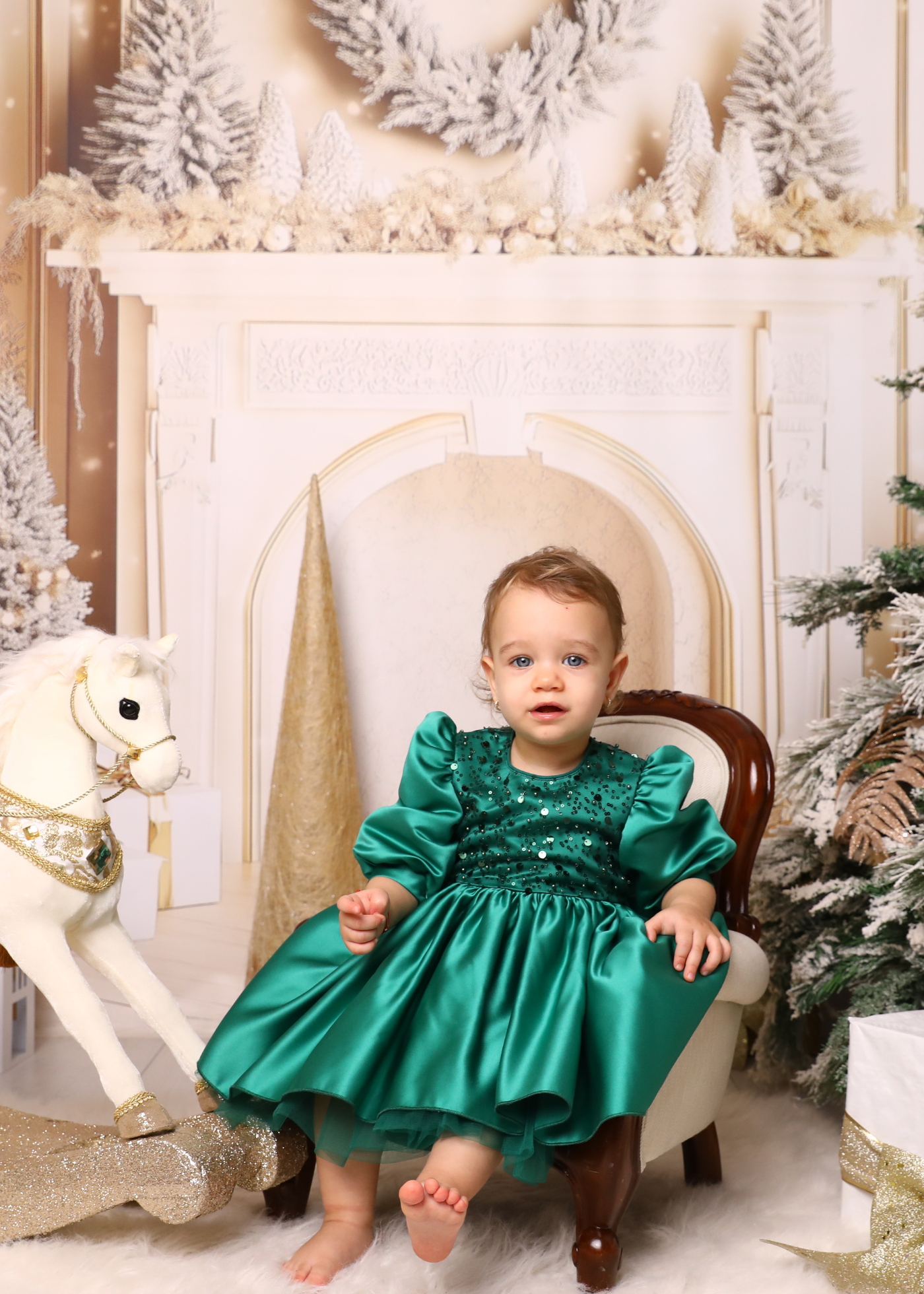 Elegant Olivia Green Dress with Train and Bow AnneBebe