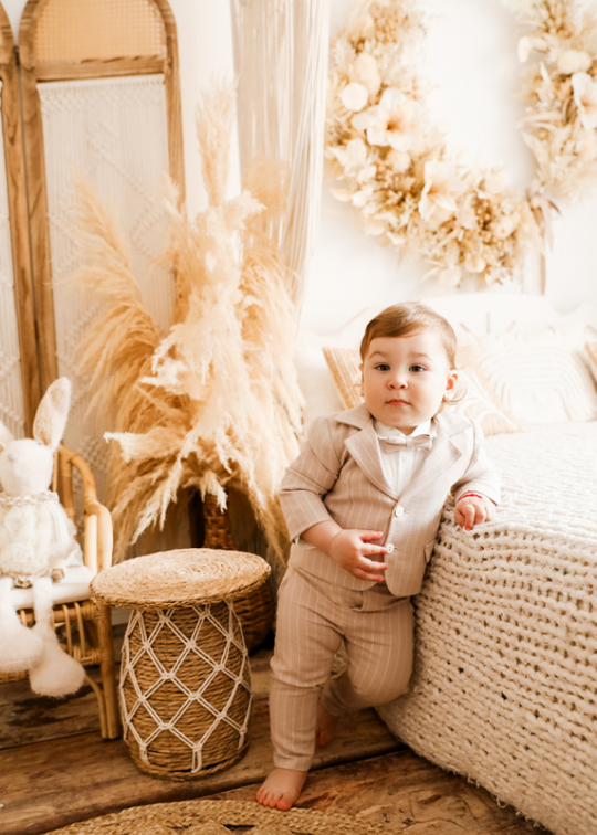 Cosmin Suit 5 Pieces Beige Stripes Cream AnneBebe