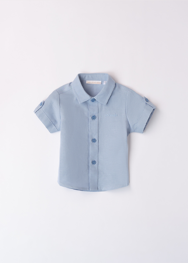 Camasa Bleu Cu Maneca Scurta Din In Cu Bumbac 3B604.00 Minibanda