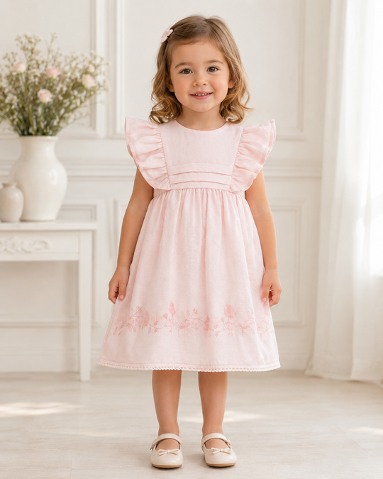Pink cotton dress with linen Mini Lady art ELB2431 Mell Sweet Baby