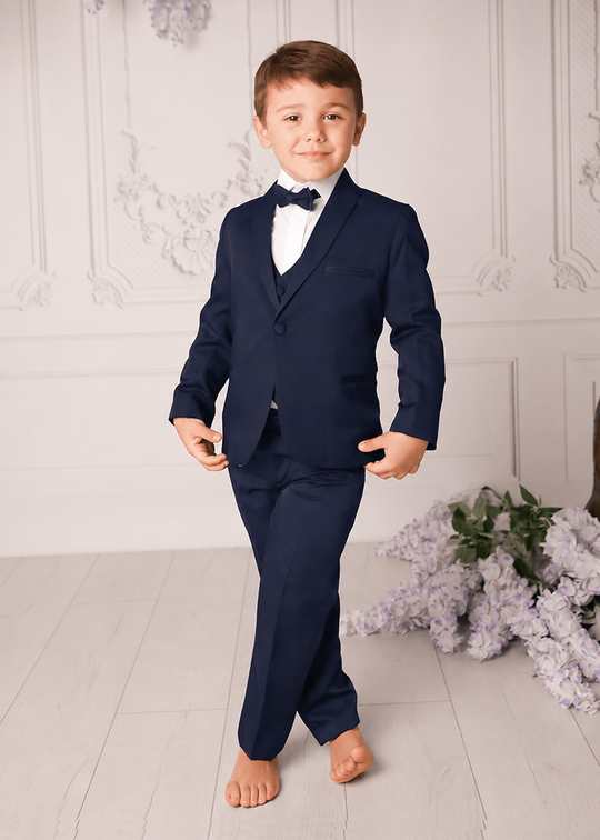 Elegant Ceremony Boy Suit 5 Pieces Shawl Collar Navy Blue LaKids 1639 