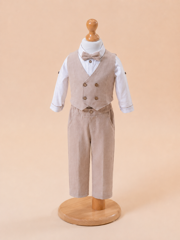 Costum Claudiu 4 Piese Vesta Si Pantalon Bej AnneBebe