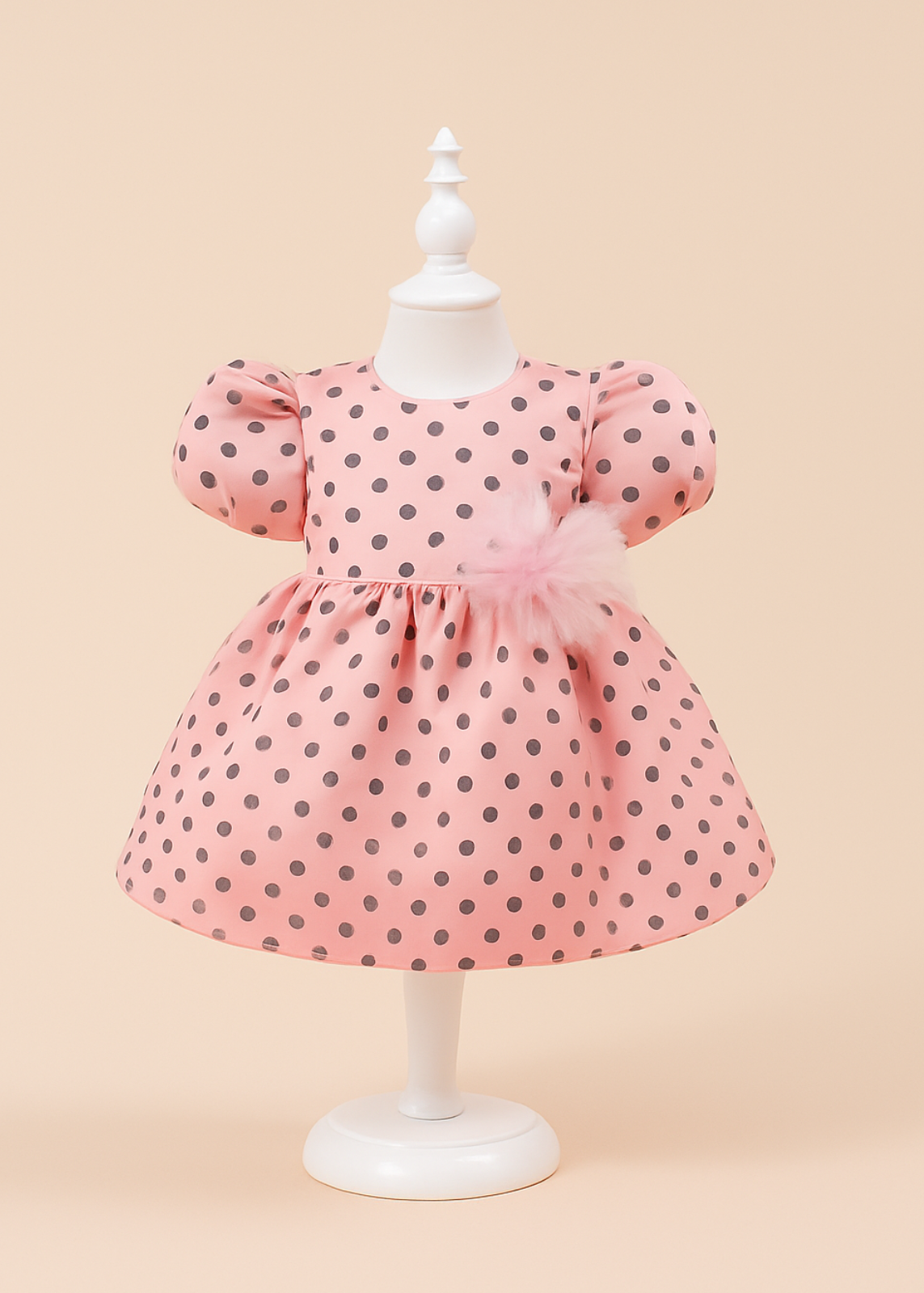 Rochita Eleganta Matase Roz Buline Negre AnneBebe